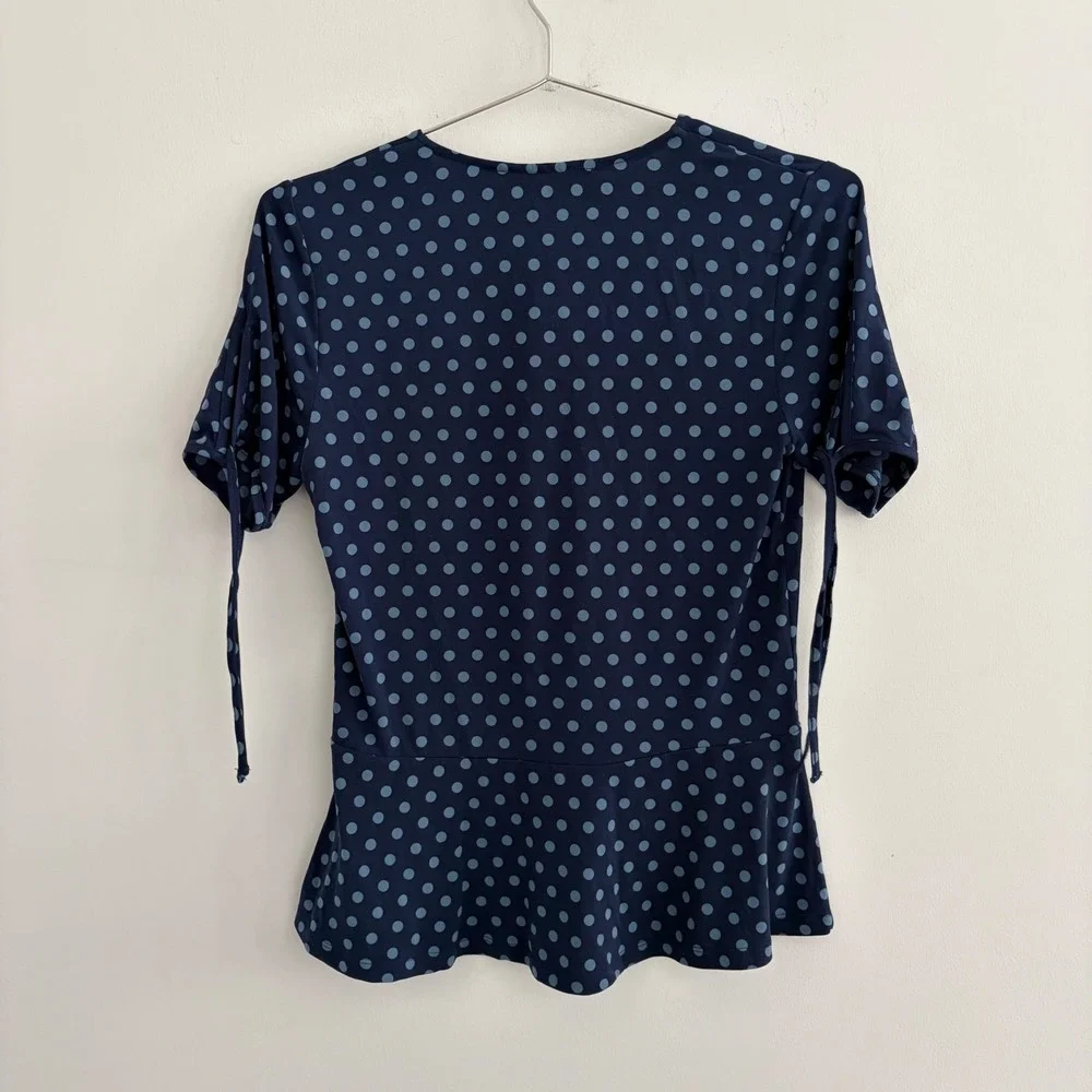 Michael Kors Navy Blue Polka Dot Peplum Top XS NWT MF95M9NCKH